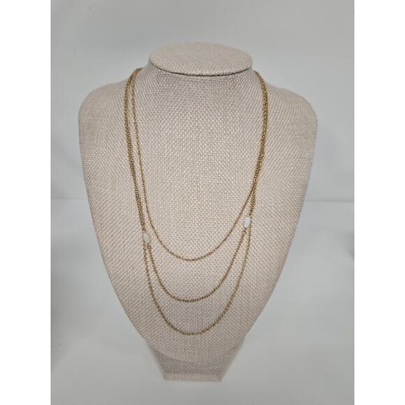 Vtg Avon Multi Chain Layered Necklace Elongated Beads Dainty Minimal Gold Toned - Picture 1 of 6